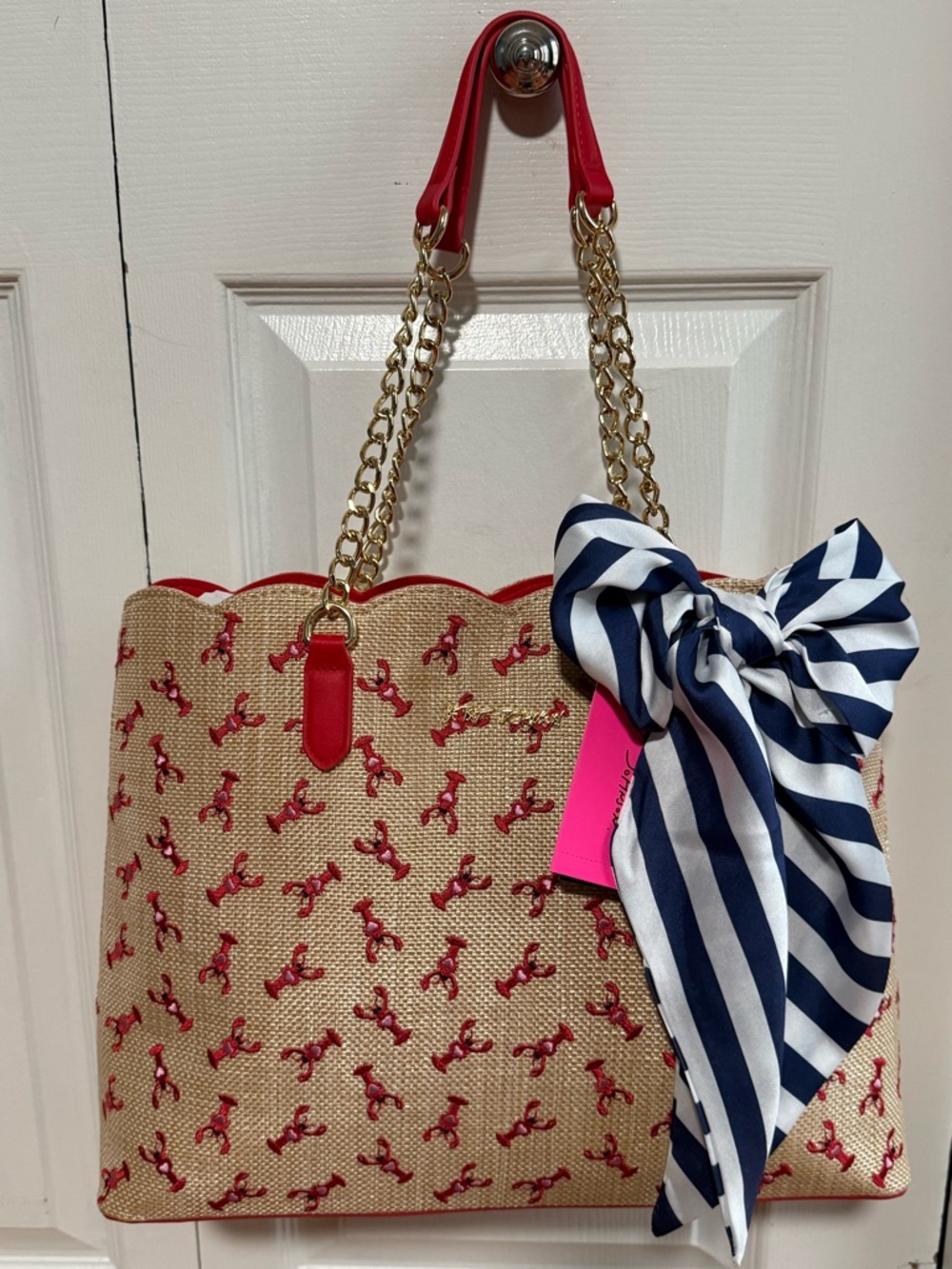 Betsey Johnson, Tote Bag with Red Lobster and Removable Scarf Included. NWT